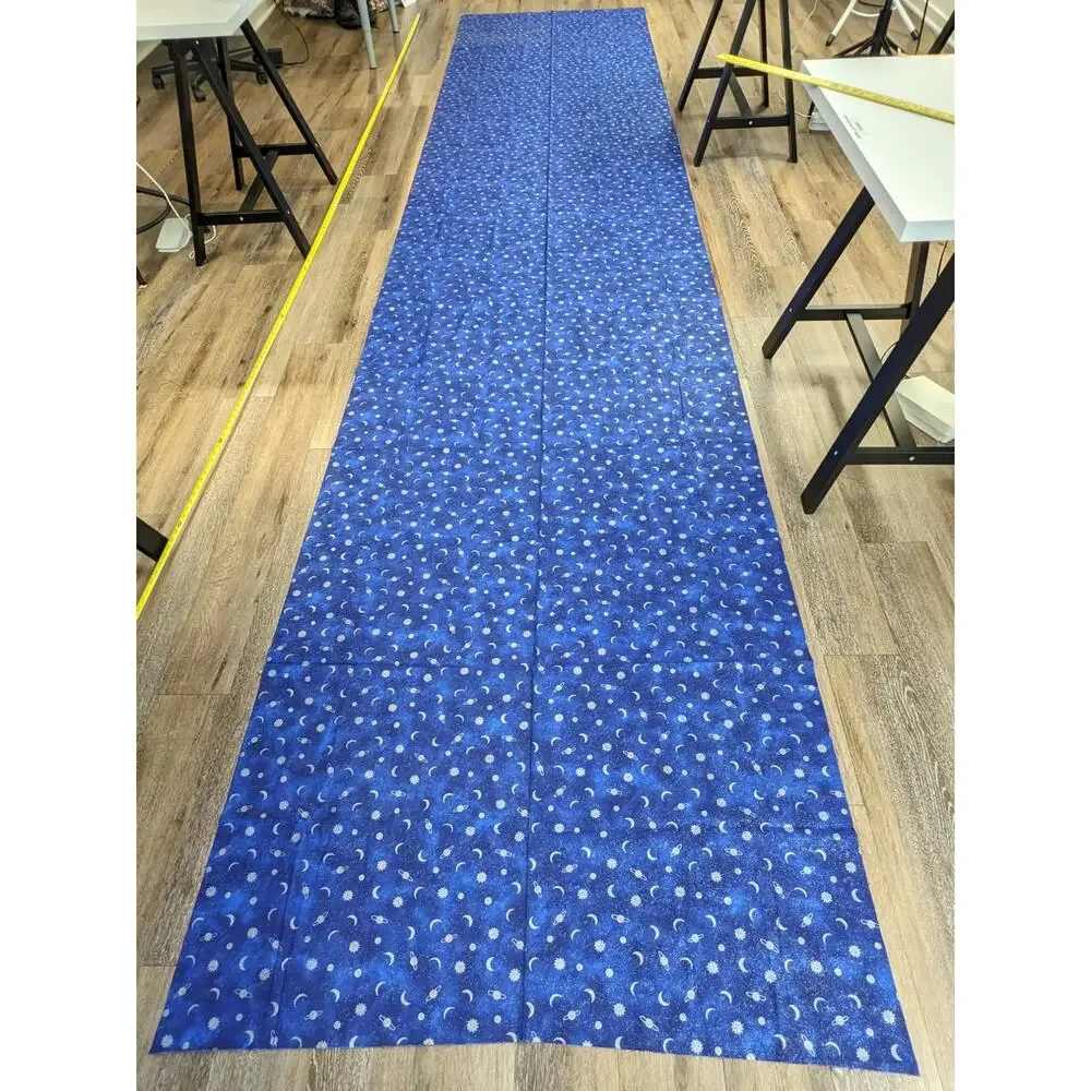 5.75 Yds Vintage Glittery CELESTIAL STARS SUN PLANETS Blue Cotton Stretch Fabric